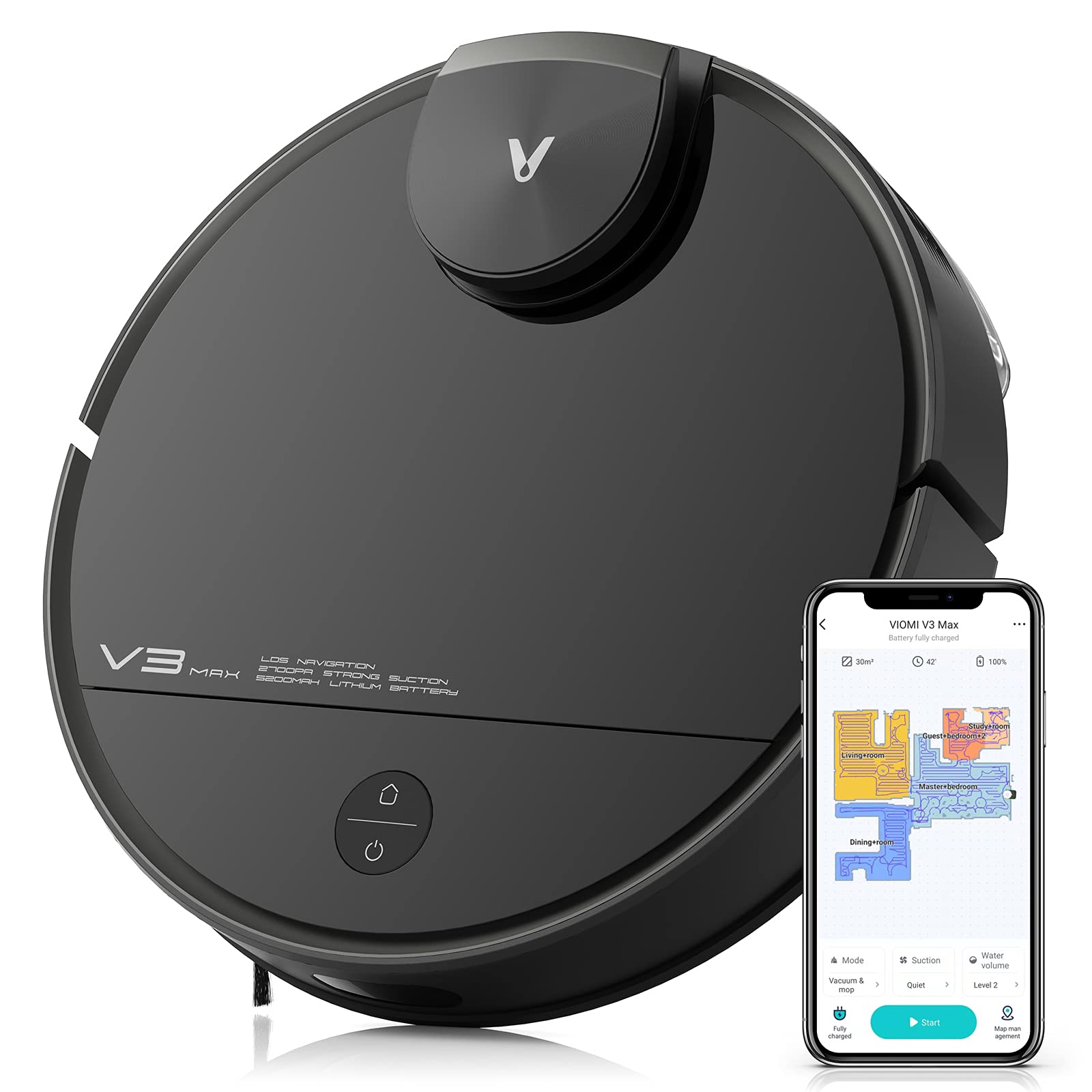 VIOMI Robot Vacuum Cleaner, Vacuum Sweep and Mopping 3 in 1, Lidar Navigation Robot Vacuum Support Smart Mapping, Control ...