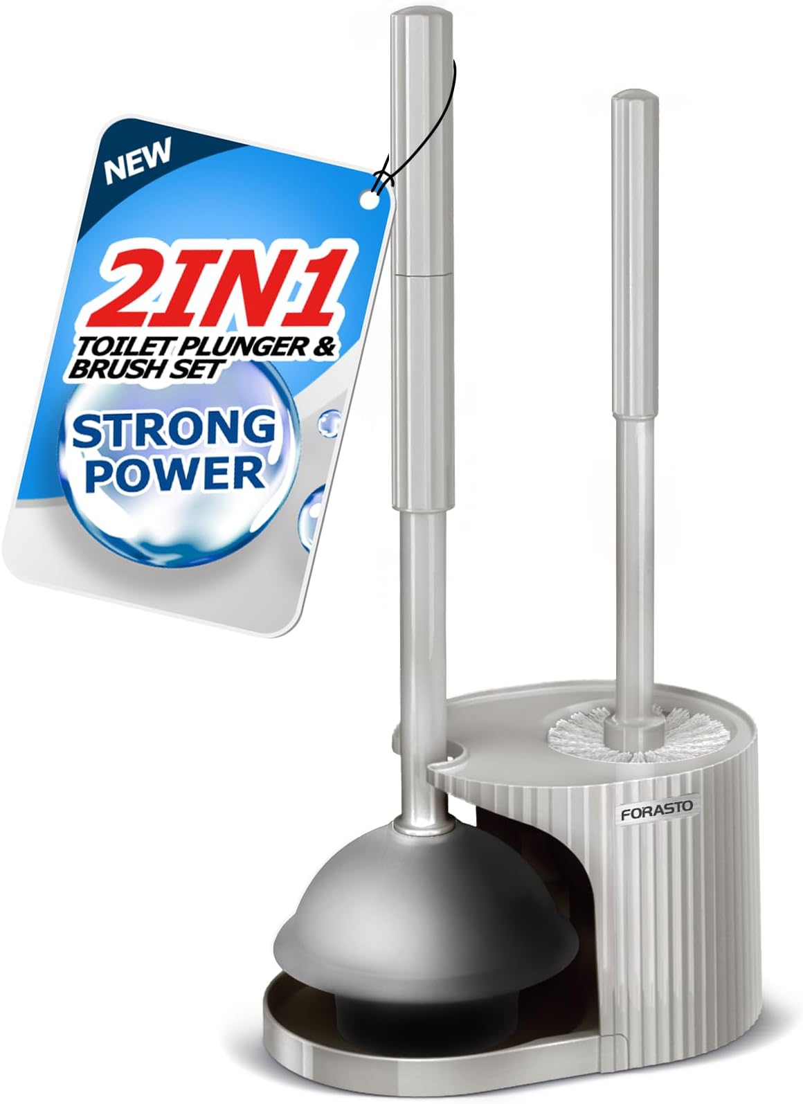 2 in 1 Toilet Plunger and Brush Set,Extended Handle Plunger,Toilet Bowl Brush Plunger Set,Bathroom Cleaning Tools,Toilet Brush Plunger Combo,Cleaning Brush,Light Grey(21inch)Recycled Claim Standard 100