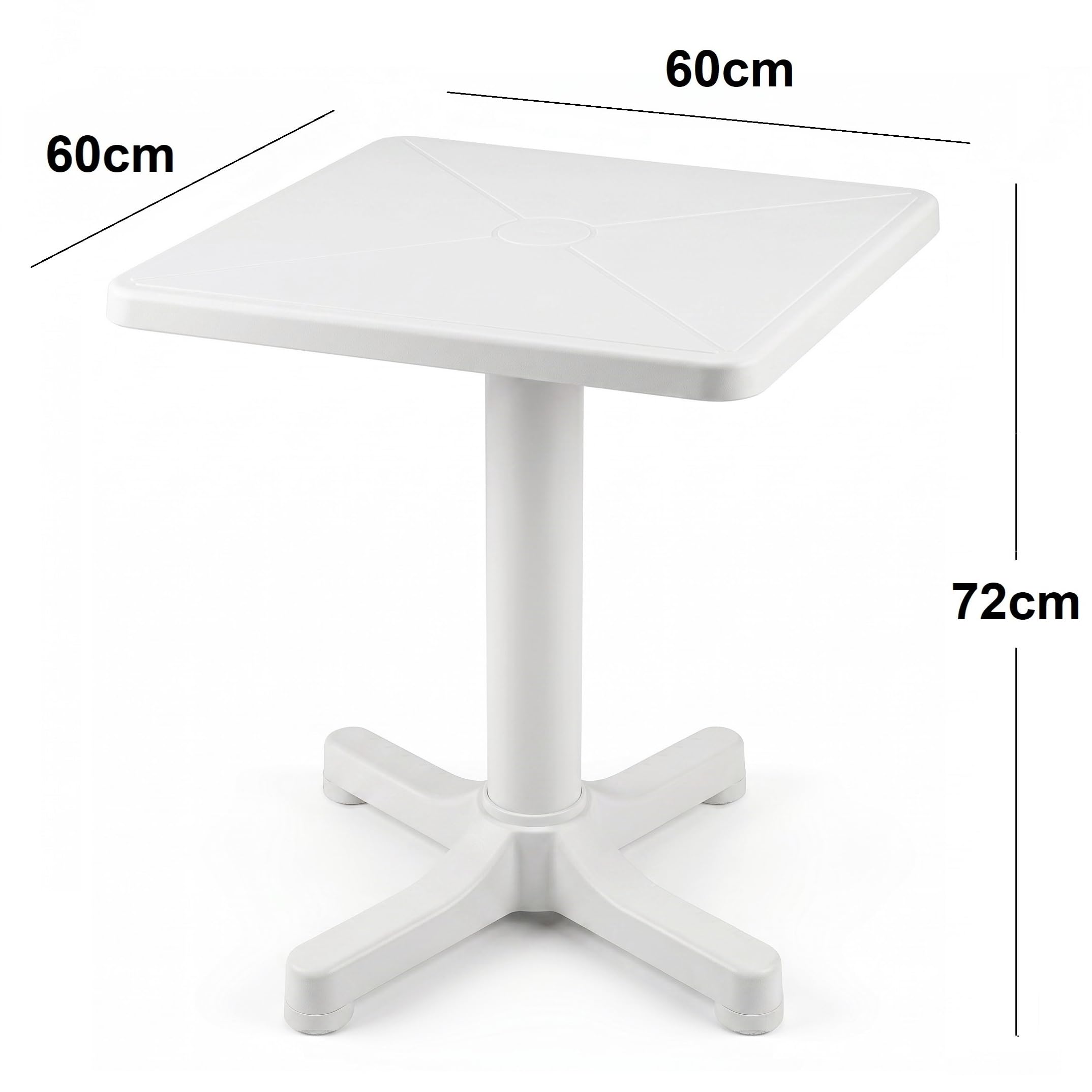 Mesa de Jardín Cuadrada de Resina Auxiliar Exterior, Blanco | Desmontable, 60x60x72cm, Portátil, Fabricada en España, Camping, Terraza, Acampada, Playa