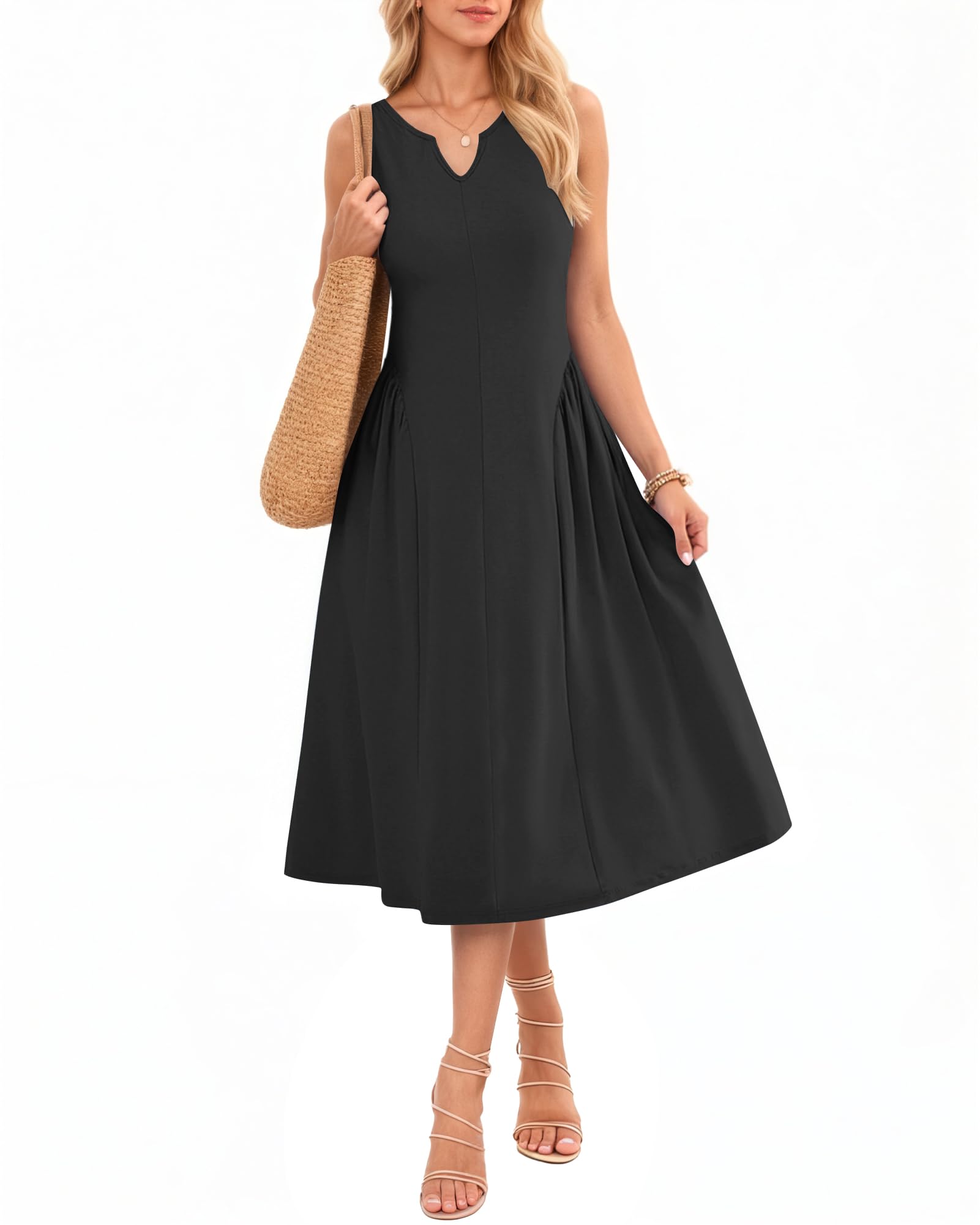 MISFAY Women's Summer Maxi Dress 2026 V Neck Long Dress Sleeveless Casual Beach Sundress with Pockets