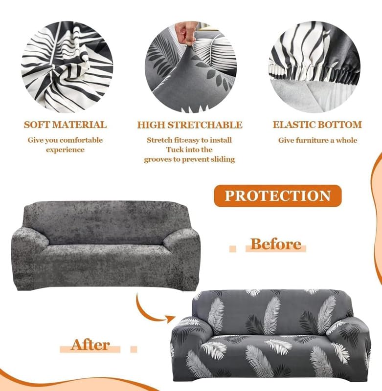 Image of HK 3 Seater Universal Elastic Sofa Cover | 360 Fully Covered Anti-Slip Washable Couch Cover Protector | 140 GSM Stretch Fit Polyester + Spandex Slipcover (180-230cm /SC-001-03)