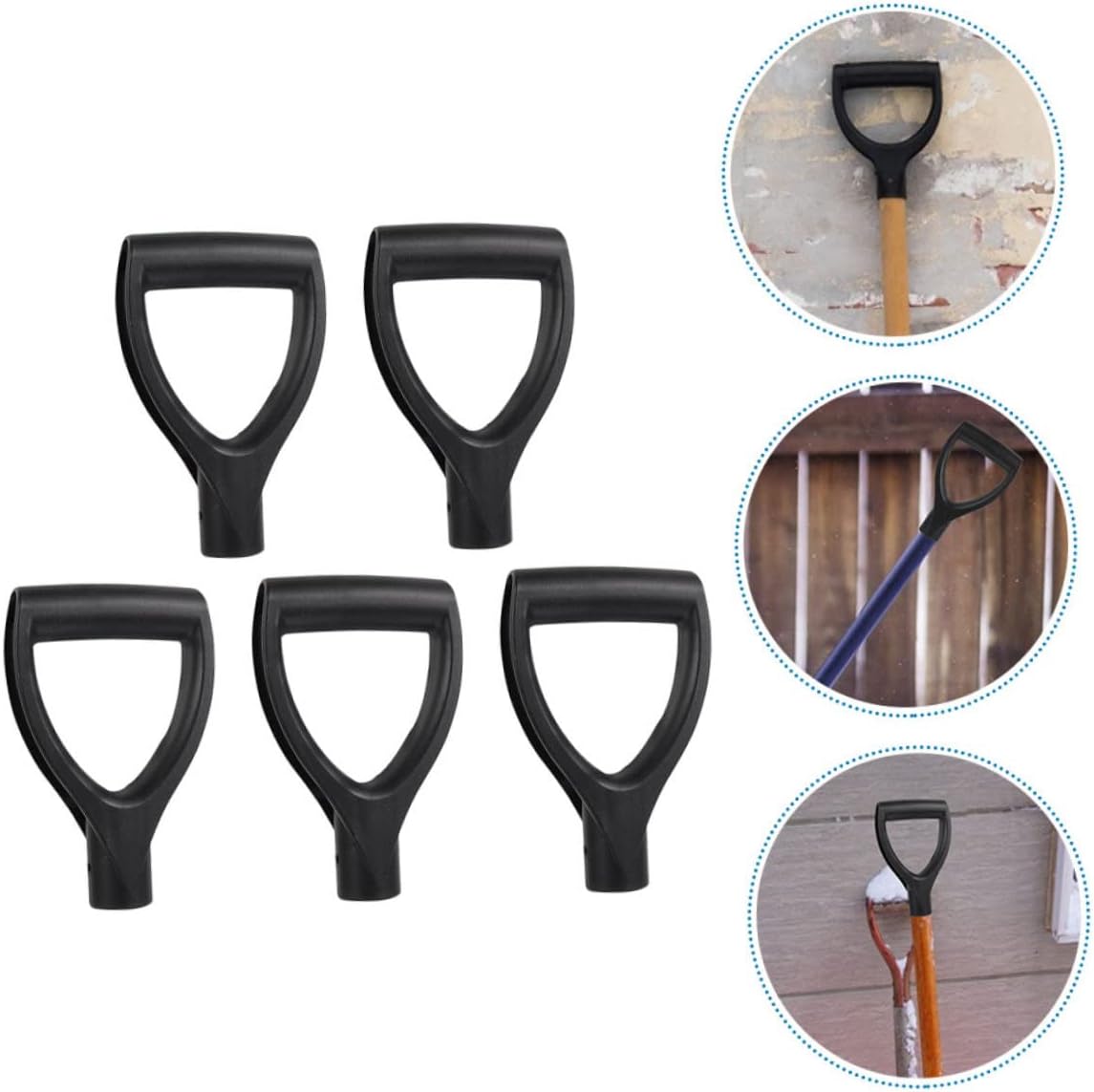 5pcs Ergonomic Plastic Shovel Handles Lightweight and Non-Skid Snow Spade Handles for Garden and Outdoor Use Durable Black Replacement Grips for Digging and Raking Tools