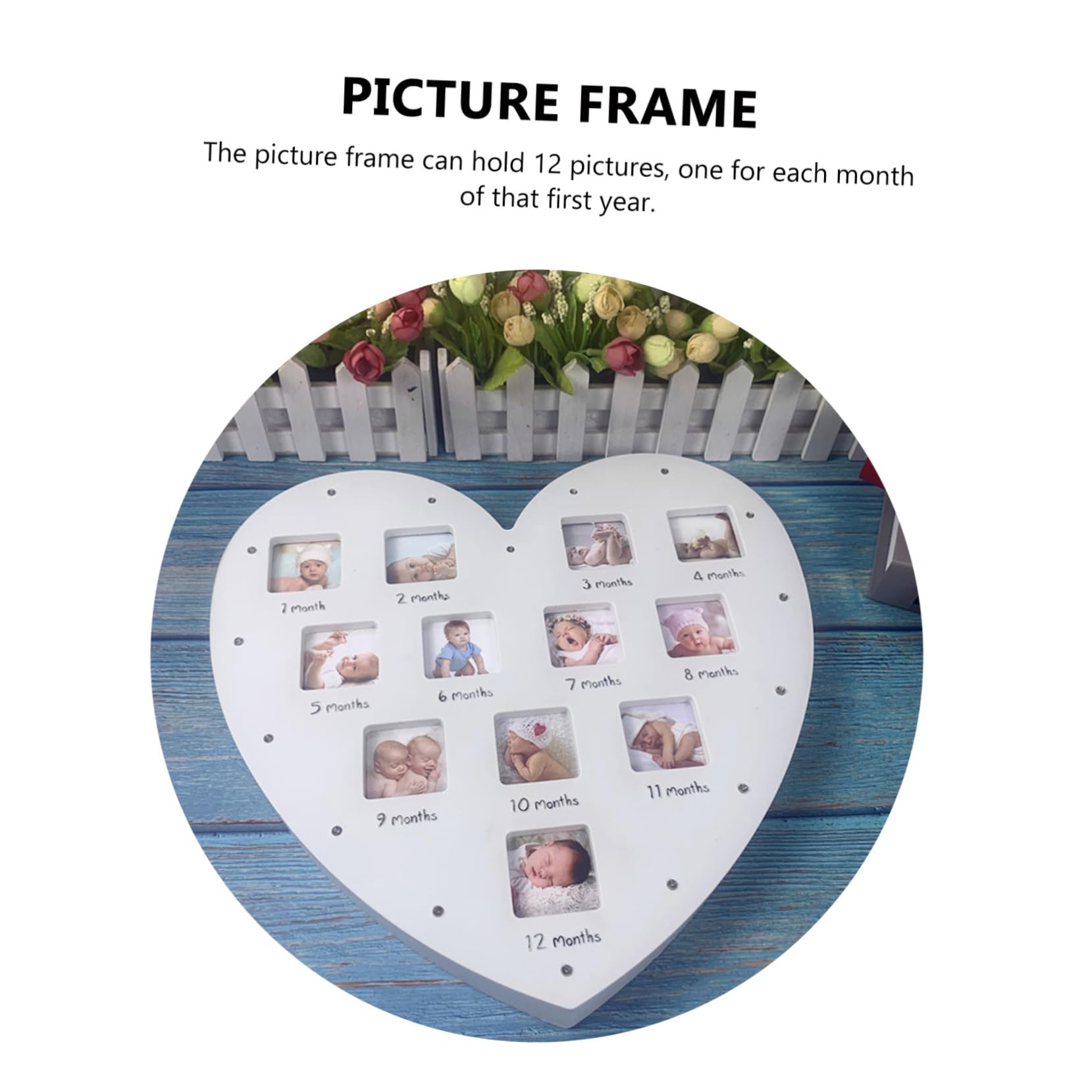 Marco de Fotos para Bebés en Acrílico Blanco con Forma de Corazón para Registrar el Crecimiento, con Luz y Capacidad para 12 Fotos, Adecuado para Decoración del Hogar