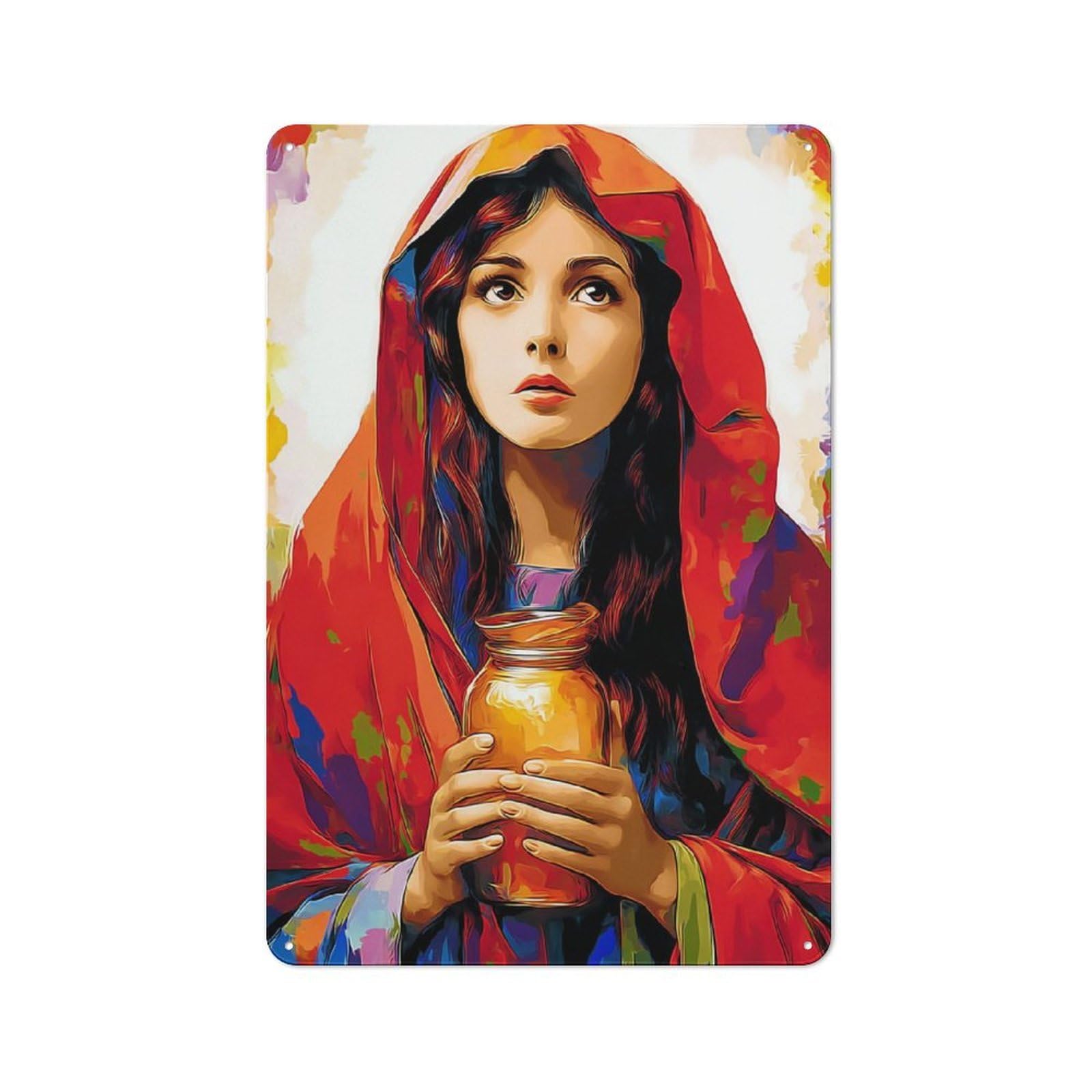 Junmoney Vibrant Portrait With Golden Jar Metal Wall Sign 30X20cm, Retro Decor For Home Bar Wall, For Metal Sign Collectors, For Garage And Workshop Walls