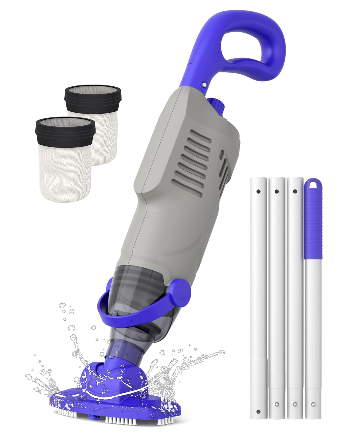 Little Shark Poolstaubsauger für Aufstellpools, Whirlpool-Staubsauger mit 60W-Motor, 18 Gallonen/Minute starke Saugleistung, kompakter und leichter Poolstaubsauger mit 5000-mAh-Akku, 1 Stunde Laufzeit