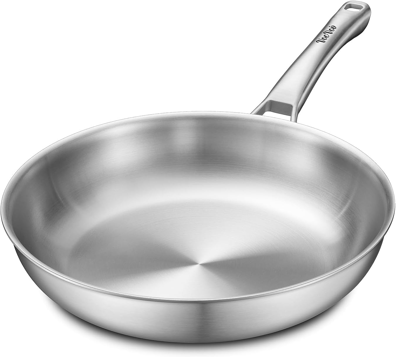 VocVoi Stainless Steel Skillet, PFOA &amp; PTFE Free 12 Inch Tri-Ply Chef's Pan, Dishwasher &amp; Oven Safe Cookware, Compatible with Induction, Ceramic &amp; Gas Cooktops