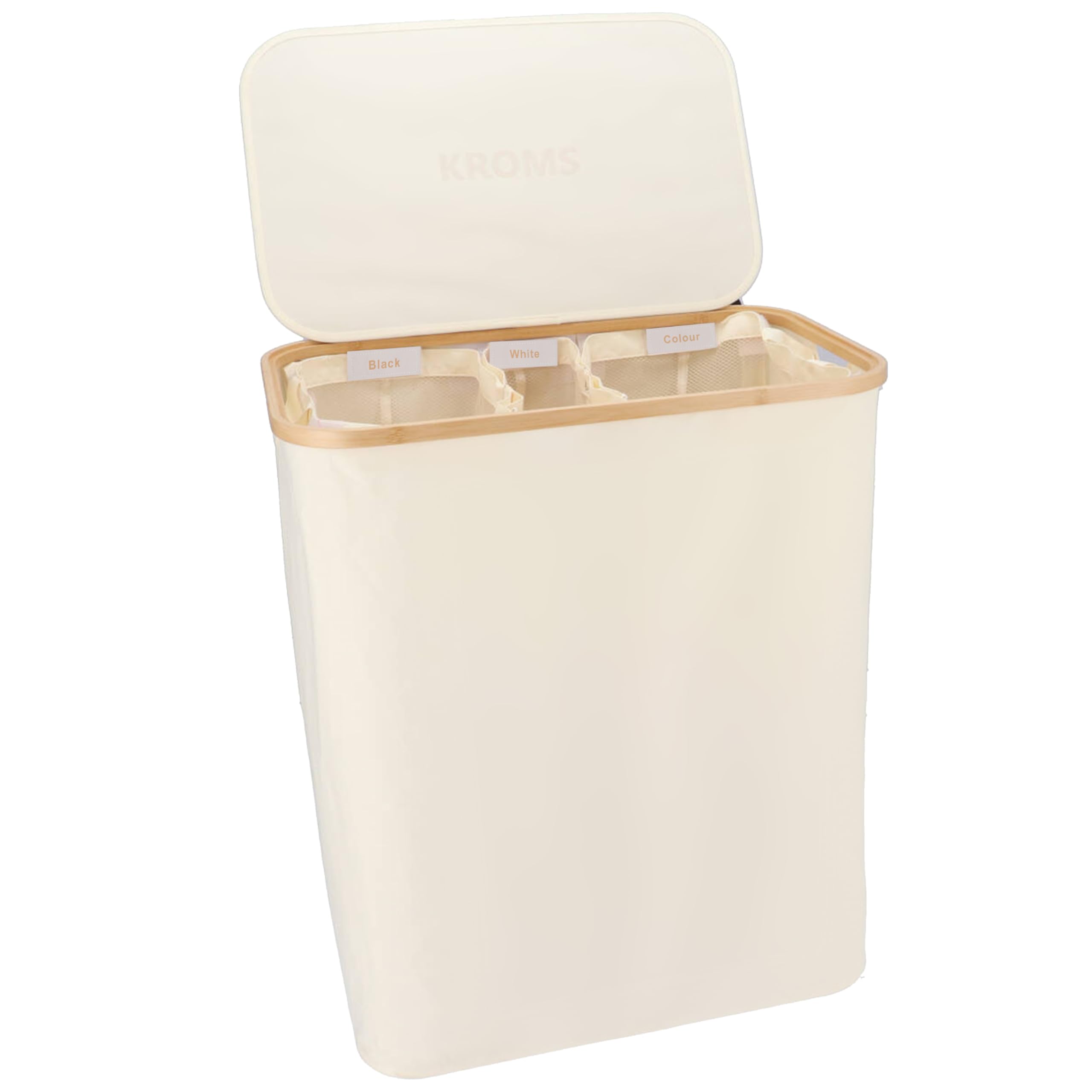 Panier à linge 3 compartiments pliable 145L - Beige – Bac à linge bambou – Panier a linge pliable – Panier rangement buanderie – Bac a linge 3 compartiment
