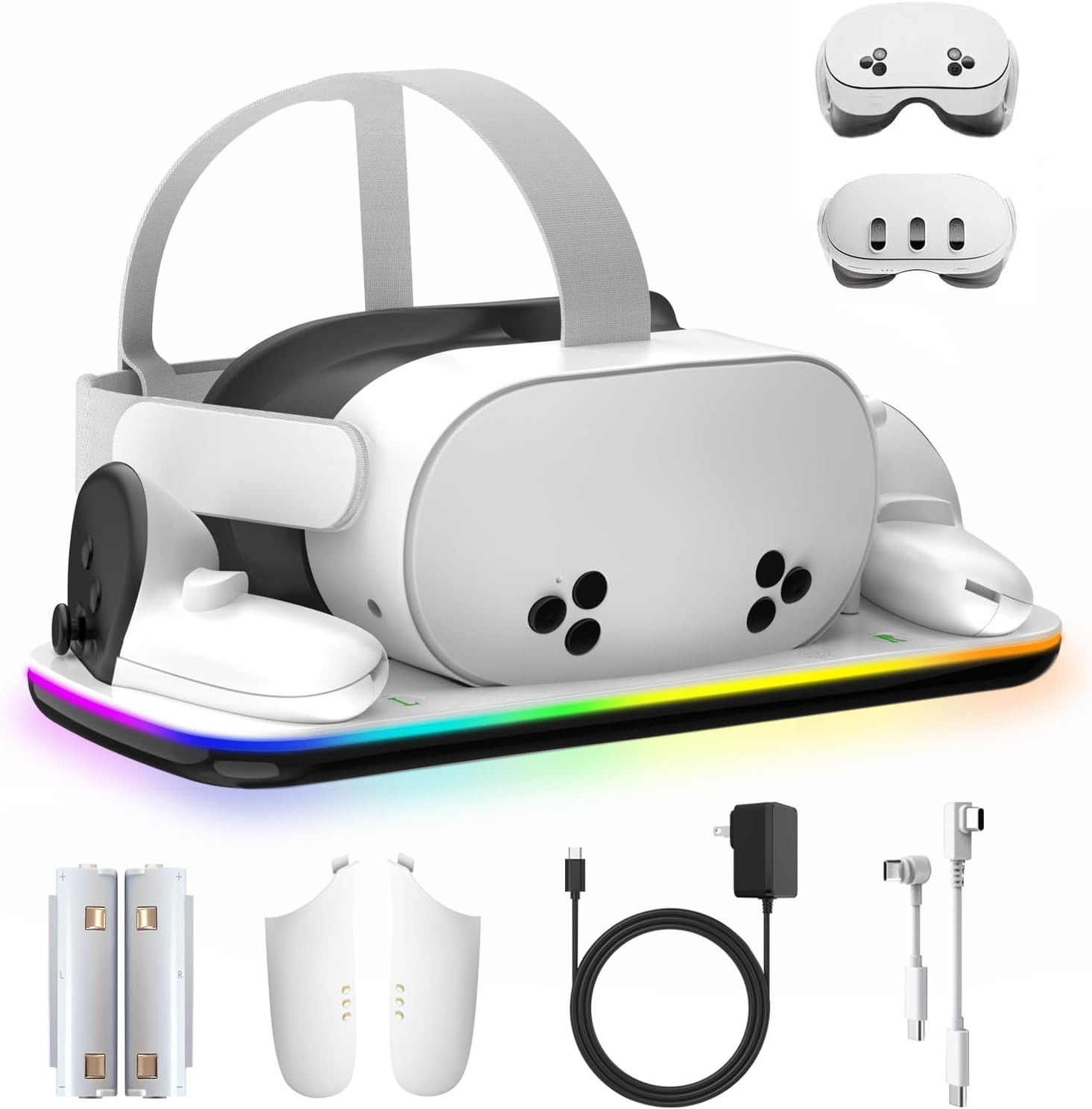 Charging Dock Compatible with Meta Oculus Quest 3/3S, VR Headset Controller Accessories, Charging Station with Closable RGB Indicator, Magnetic Charging, Fast Charging, 2 Rechargeable Batteries Charging Dock Compatible with Meta Oculus Quest 3/3S, VR Headset Controller Accessories, Charging Station with Closable RGB Indicator, Magnetic Charging, Fast Charging, 2 Rechargeable Batteries
