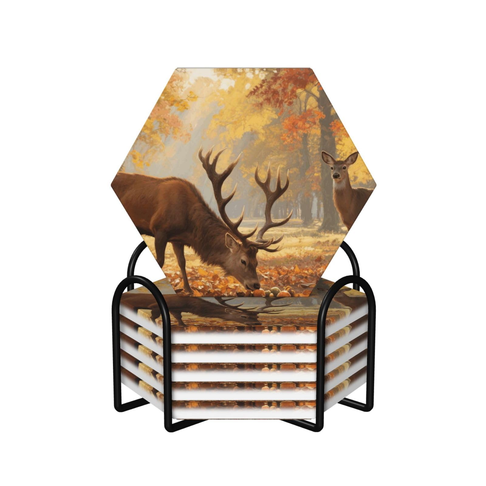 Dessous de verre absorbants pour apéritif d'automne avec motif cerf en liège