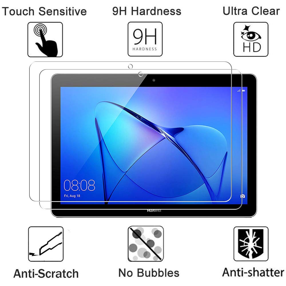 GOZOPO Pellicola protettiva in vetro temperato per Huawei MediaPad T3 10 (9,6) [bordo 2.5D] Huawei MediaPad T3 da 9,6 pollici, antigraffio, senza bolle, confezione da 2