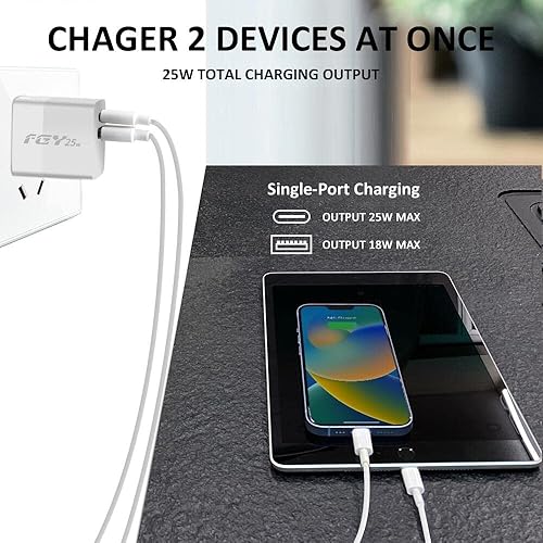 Miniatura 3 de Cargador de pared USB C, cargador rápido GaN II de 25 W, bloque de carga de doble puerto, carga rápida para iPhone14131211Pro MaxProPlus, iPad Pro,