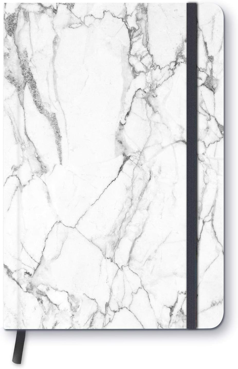 White Marble - A5 Hardcover Notebook 8.3" x 5.8" with 100 Durable College Ruled Pages Hardcover Clothed Notebook for Students/Work Notebook with Bookmark Ribbon