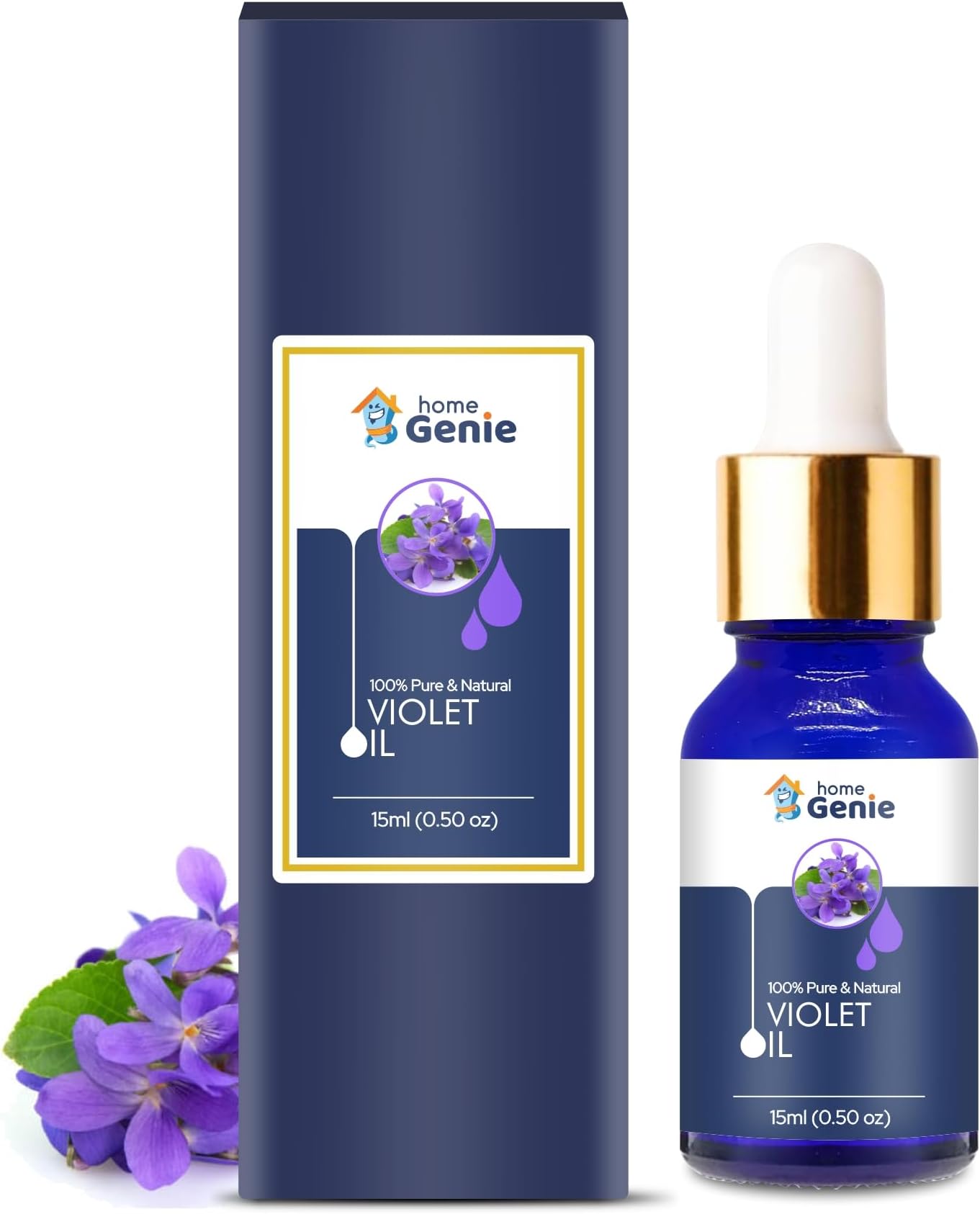 Home Genie Violet Steam Distilled100% Pure & Natural Essential Oil Uncut Undiluted, for Skin & Hair care,Diffuser Oil,Massage Oil,For Footbath & Bathing,Homemade DIY-15ML With Dropper