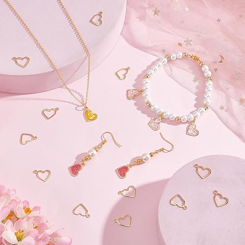 Miniatura 2 de UNICRAFTALE 100 dijes de corazón huecos dorados de acero inoxidable para San Valentín, con agujero pequeño de 0.039 pulgadas para hacer joyas de