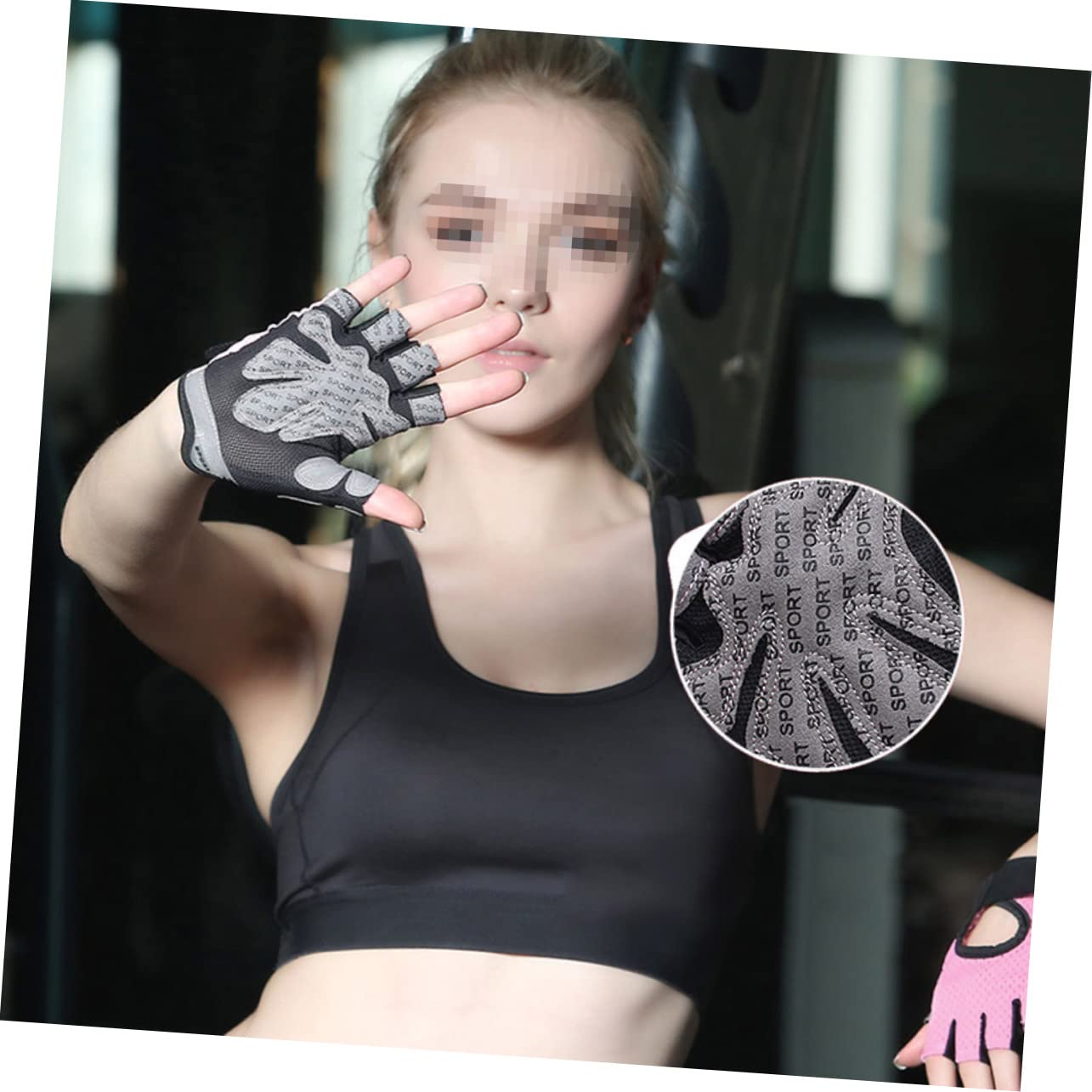 Yardwe 2 Pezzi Equitazione Sedile Passeggero Pad Guanti Bodybuilding Guanti Bici Allenamento Mezze Dita Trapunta Stencil Imbottiti Di Palma Da Allenamento Per