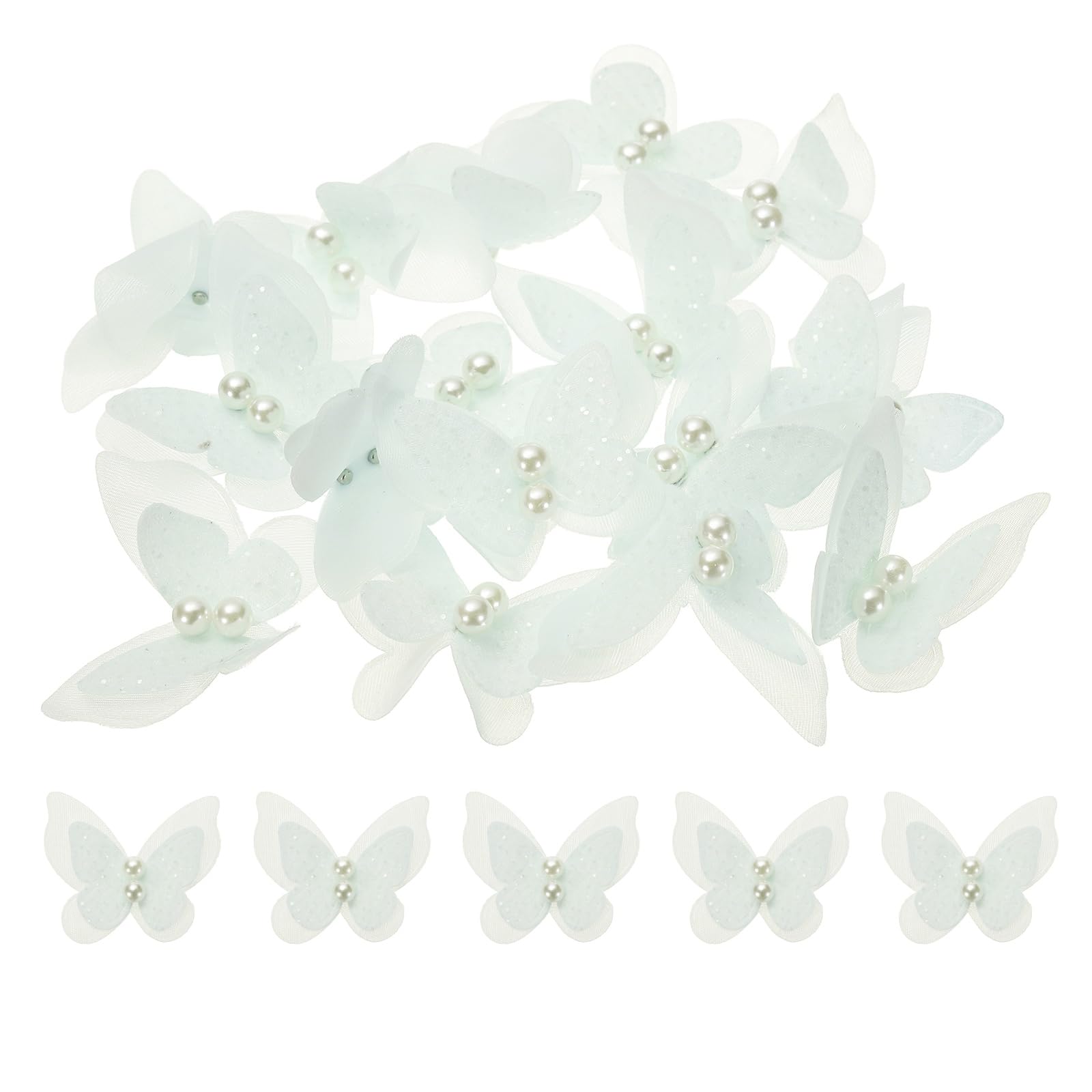 sourcing map 15pcs Butterfly for Craft, 45x40mm 3D Organza Butterfly Embroidered Lace Trim Double Layers Applique Sewing Craft for DIY Wedding Bride Hair Accessories Hat Bag, Green
