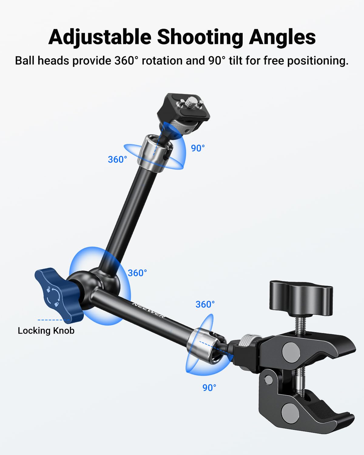 NEEWER 11" Gelenk Magic Arm Clamp Mount mit Super Clamp Kamera Monitor Halterung 1/4" 3/8" Positionierungsstiften Löchern für DSLR Action Kamera Videoleuchte kompatibel mit SmallRig Cage, ST16C