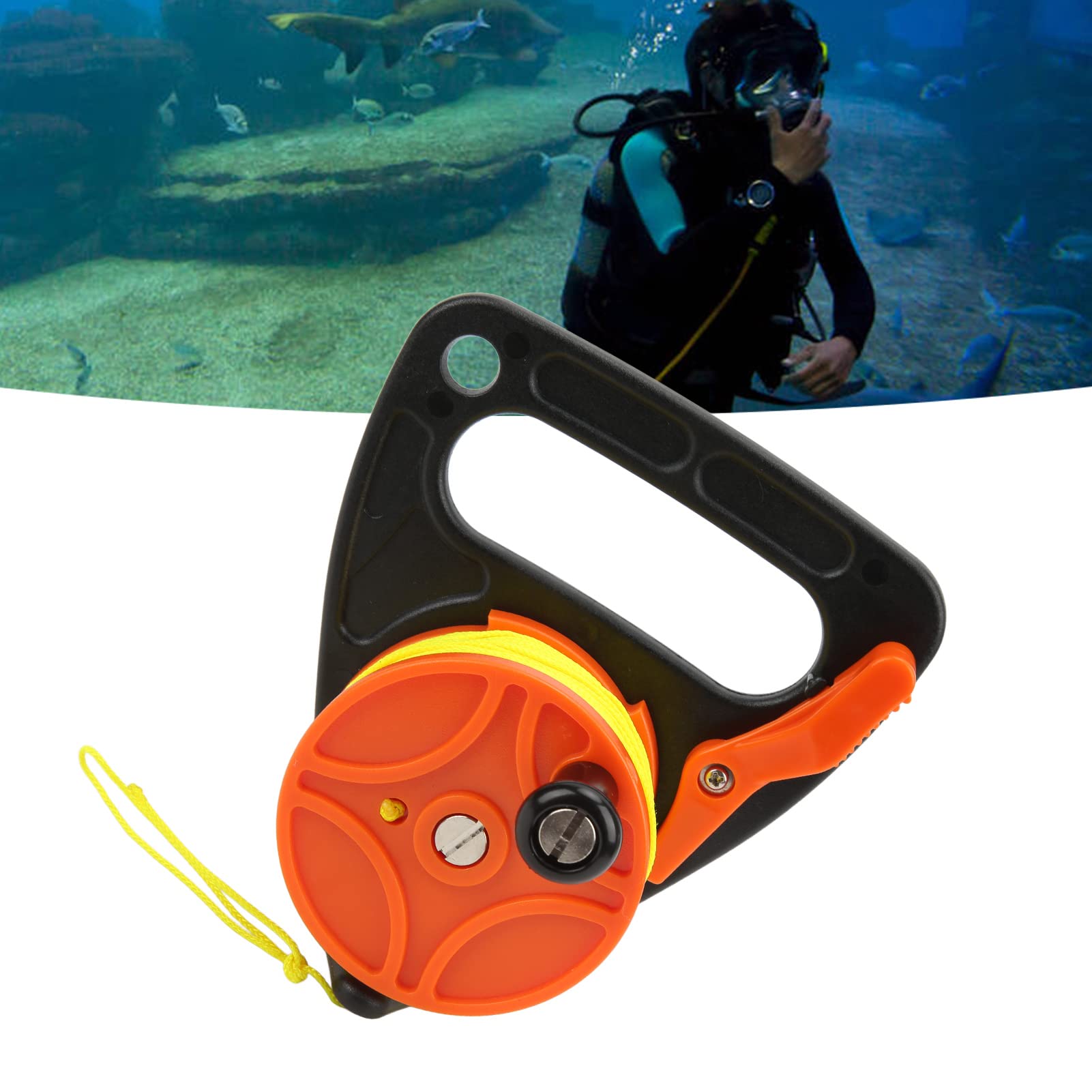 RiToEasysports Kołowrotek do nurkowania z akwalungiem, kołowrotek do nurkowania z akwalungiem z zatyczką kciukiem do nurkowania, nurkowania podwodnego, snorkelingu, 46 m, żółty drut (żółte koło)