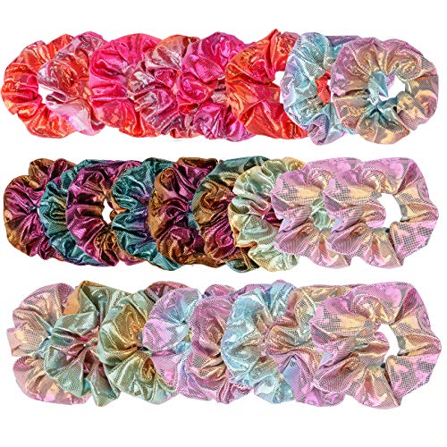 Zwini 24 PCS Shiny Metallic Hair Scrunchies Elastic Scrunchy Bobble Silk Soft Hair Bands Hair Ties Colorful Satin Hair Bands for Women/Girls/Lady/Childre