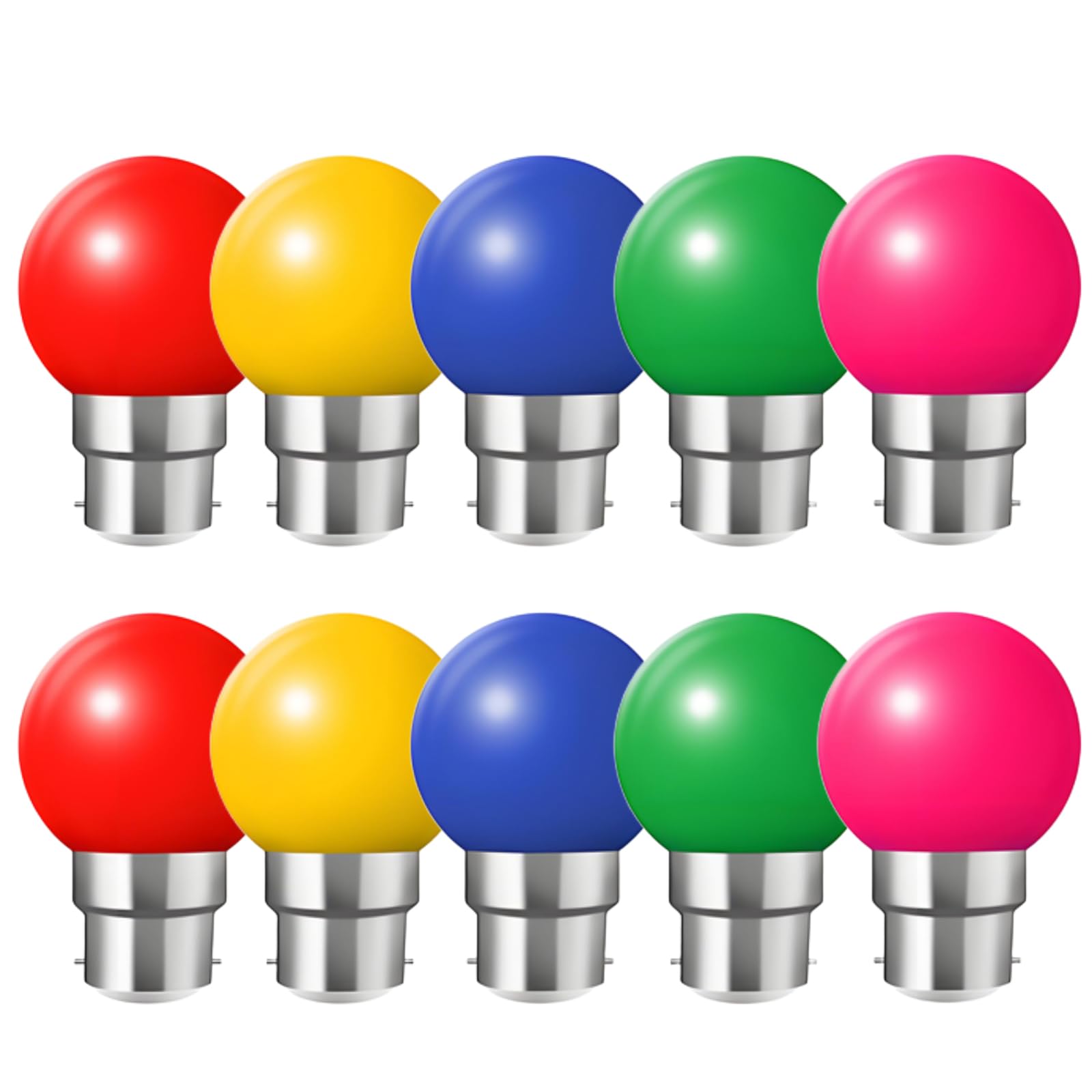HUAMu 10 Pack B22 Bayonet Coloured LED Light Bulbs, 2W G45 Golf Ball Mini Globe Bulb,Red Yellow Blue Green Pink for Outdoor Indoor String, Christmas, Tree, Fairy Party Night Lights