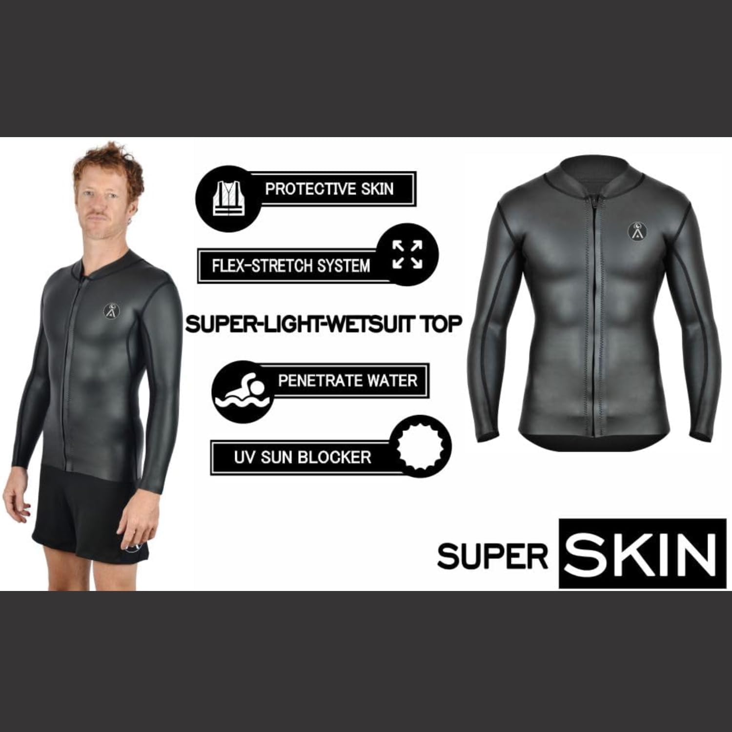 Surf Wetsuit Top. Mens 1.5mm Smooth Skin Neoprene Surfing Jacket. Cold Water Wet Suit Vest. Drysuit. Front Zip Long Sleeve