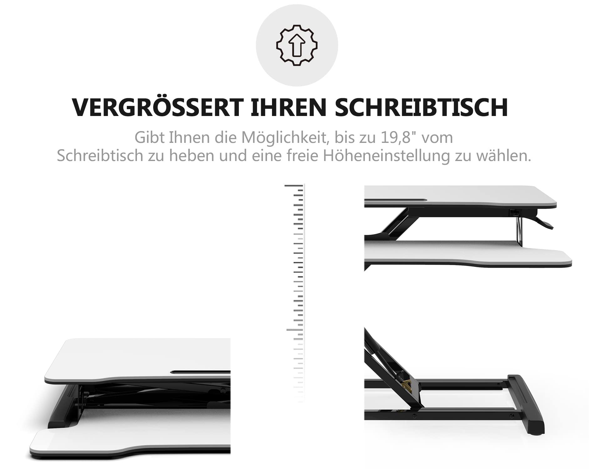 FITUEYES Höhenverstellbar Schreibtischaufsatz Büro Sitz Steh Computertisch 92 x 40 cm Stehpult mit Tastaturablage Geeignet für Zwei Monitore Weiß