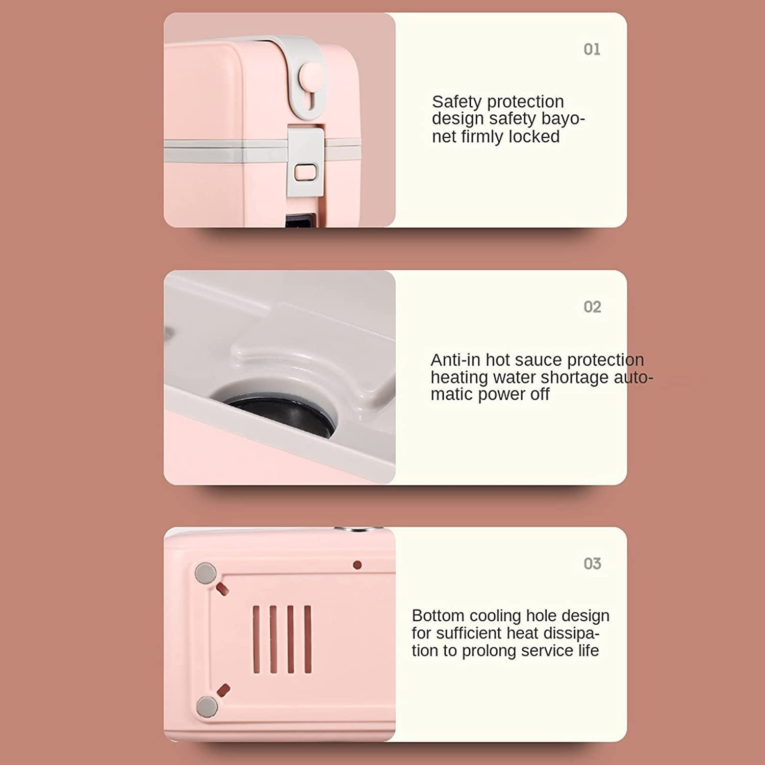 OLOTU Calentador Comida Fiambrera eléctrica Rosa, Calentador de Alimentos 3 en 1 para Coche, camión y Trabajo, Caja de calefacción con contenedor extraíble de Acero Inoxidable Actualizado