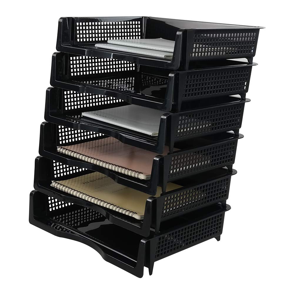 EudokkyNA 6-Tier Stackable Paper Tray, Black Desk Letter Tray