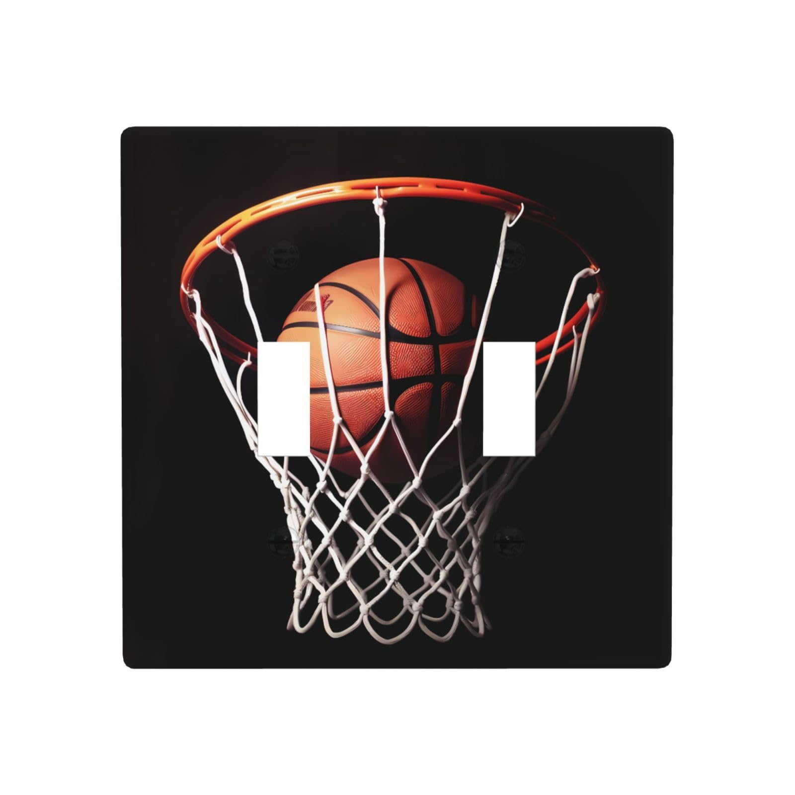 Decorator Double Toggle Light Switch Covers Basketball Wall Plate 2-Gang Standard Size 4.5" x 4.5" Double Toggle Switch Wallplate Decorative 2 Gang Wall Switch Plate Covers