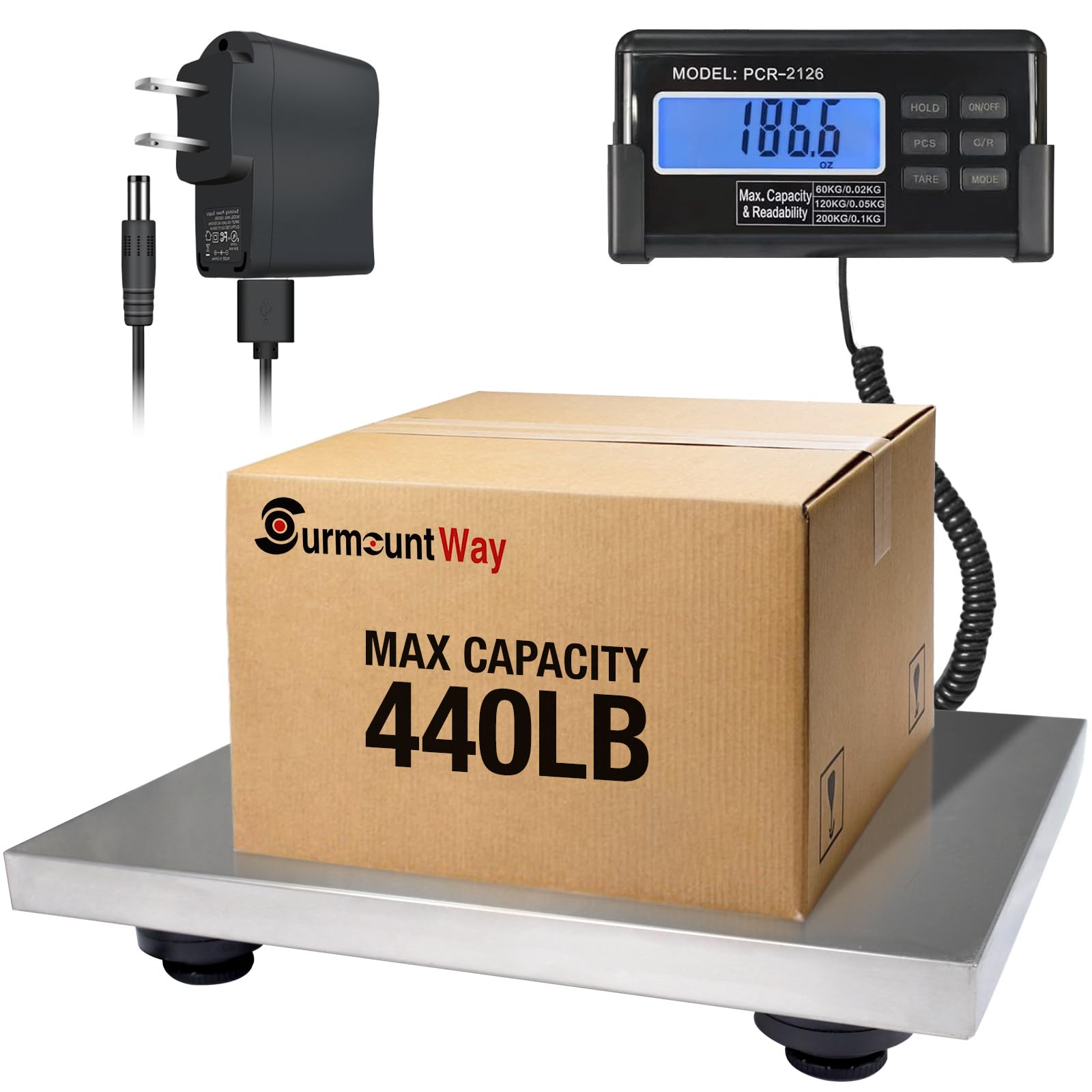 Large 440lbs Shipping Scale, 15"X 12" Platform Heavy Duty Stainless Steel Platform for Postal Industrial Floor Business Office Home Warehouse Package Luggage