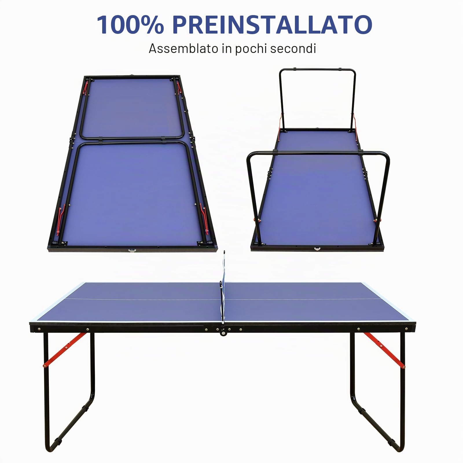 Tavolo da ping pong pieghevole e portatile, 137 x 76 cm, set da tavolo per giochi interni ed esterni, con rete, 2 racchette da ping pong e 3 palline