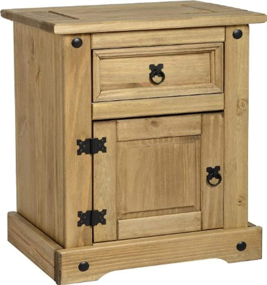 Seconique Corona Bedside Table - Single Door Single Drawer - Waxed Pine Wood - Brown