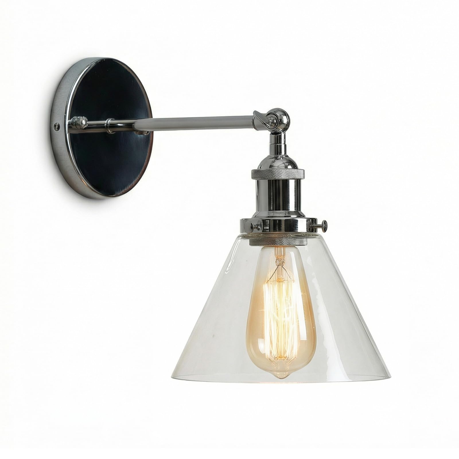 Applique da Parete Industriale, Lampada da Parele Vetro Vintage E27 per Angolo Lettura, Camera da Letto, Ingresso e Bagno, Illuminazione per Arredamento Casa (Argento Moderno, B)