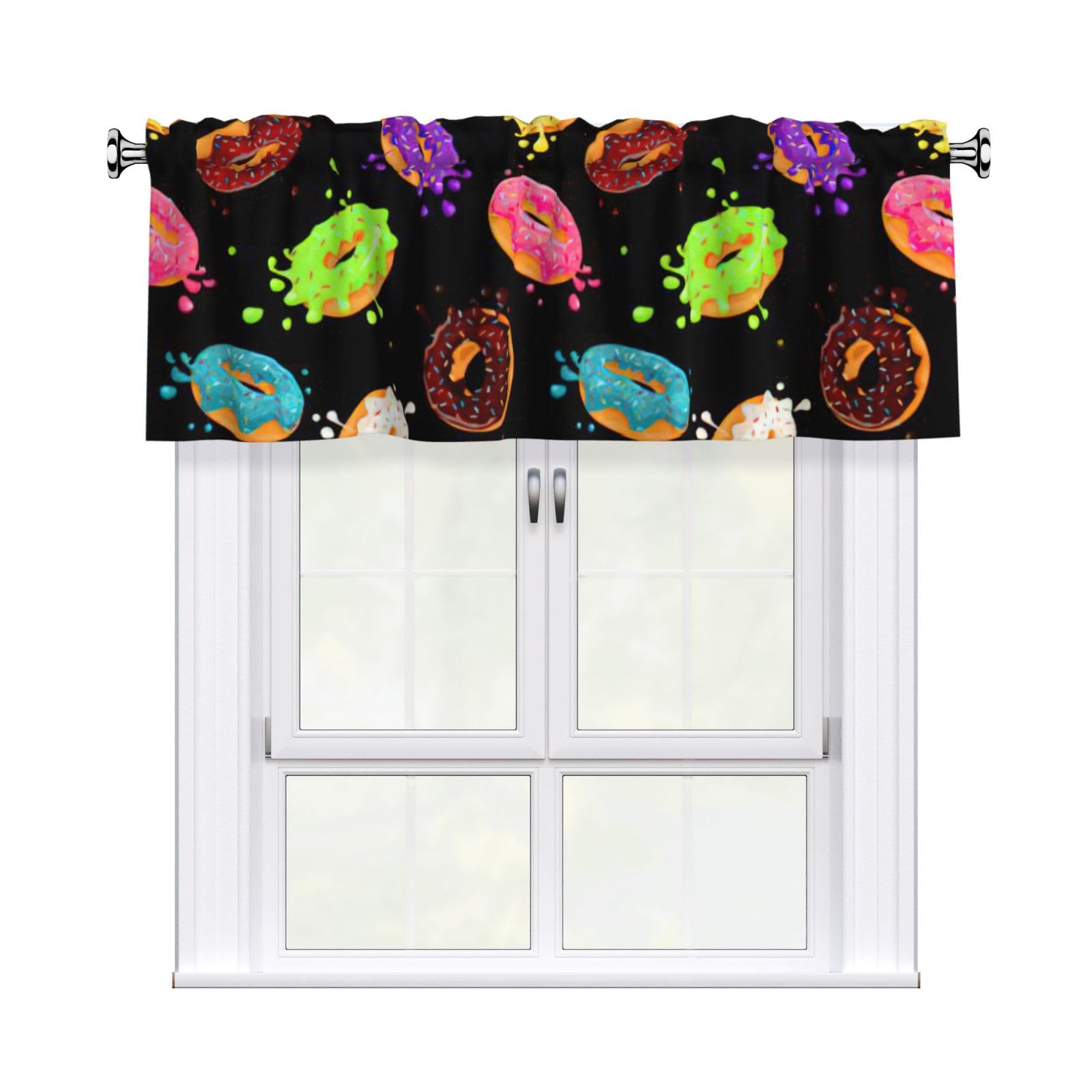 aacxzff Donut Print Curtain Valance 54"x18" (WxL) for Kitchens Bathrooms Bedrooms Balconies Living Rooms