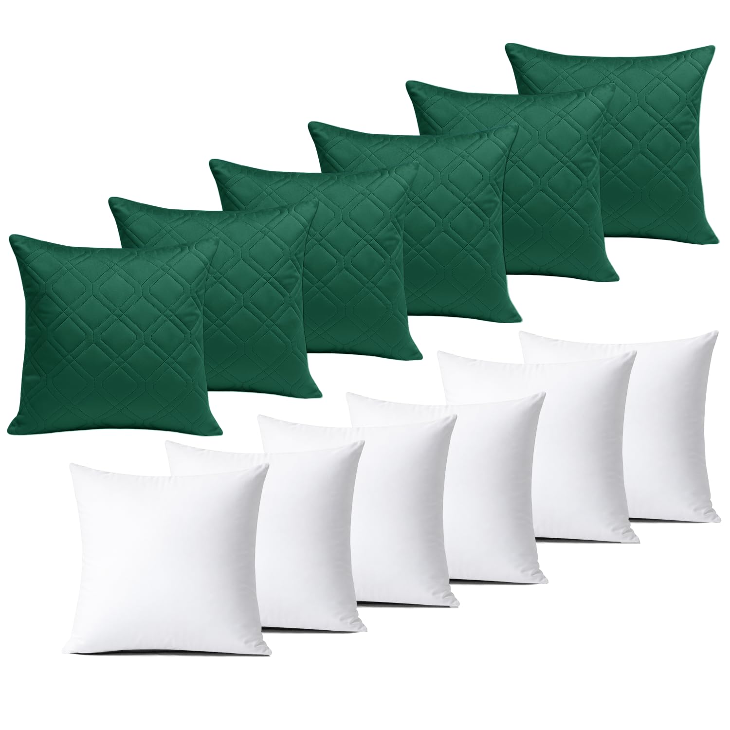 BedLooms Cushions with Covers Included 45x45 cm Emerald Pack of 6 (6-Cushion Covers + 6-Cushion Inners) Ultrasonic Diamond Velvet Square Throw Pillow Cases with Invisible Zipper for Sofa Bedroom