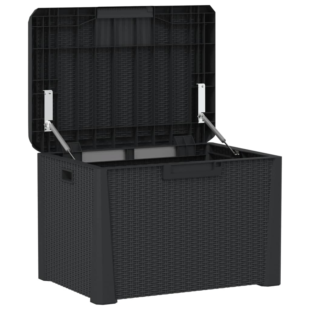 Gartenbox in Holzoptik Organizer Box Spielzeug Multibox Wasserdicht Outdoor, Gartenbox Anthrazit 125 L aus PP