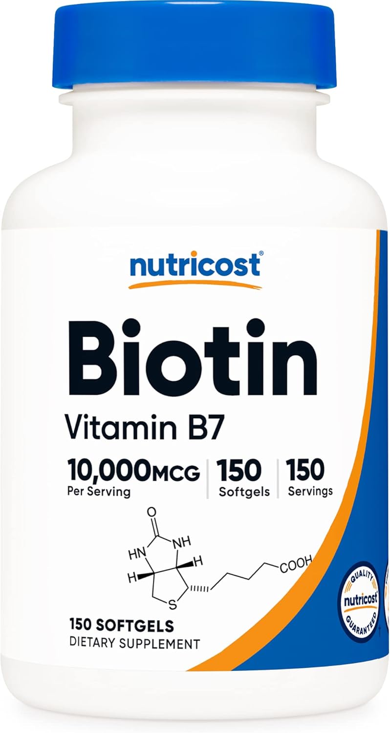Nutricost Biotin (10,000mcg) in Coconut Oil 150 Softgels