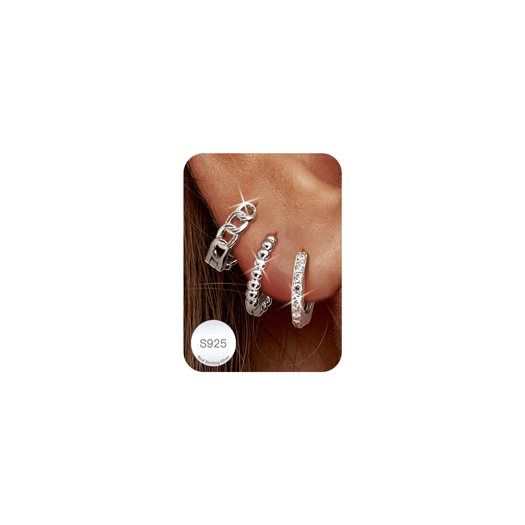 ORAZIO 3 Paar Ohrringe Silber 925 Creolen für Damen Piercing Ohr Mini Ohrstecker Creolen Silber Klein Hypoallergene Silber Huggie Knorpel Ohrringe Set Schmuck
