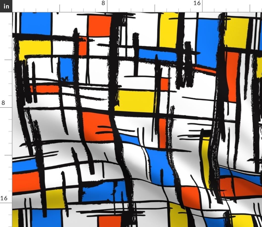Spoonflower Fabric - Bauhaus Mid Century Modern Bright Colors Primary Color Blue Yellow Red Printed on Petal Cotton Fabric Fat Quarter - Sewing Quilting Apparel Crafts Decor