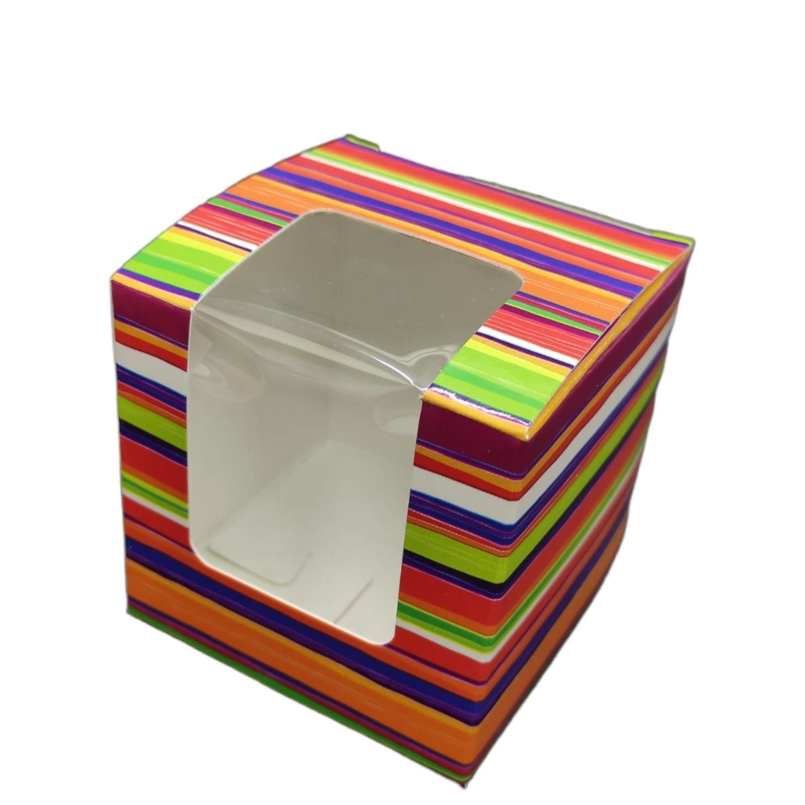 Printed-03 Small Standup 3 Cookie Boxes with Clear Window, Cupcake Carriers, Printed-03 3x3x3 Inch, 10 Pc Pack
