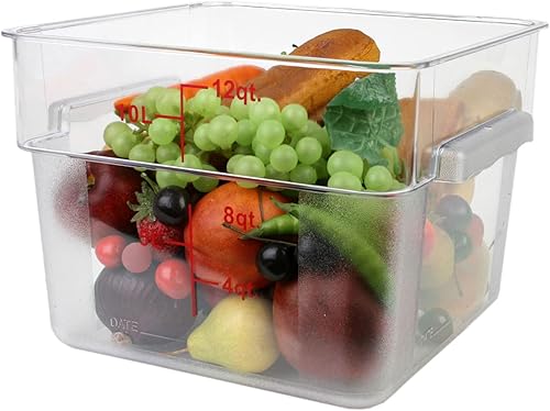 Miniatura 3 de Tiger Chef Contenedores cuadrados de policarbonato transparente de grado comercial de 12 cuartos de galón con tapas azules, paquete de 4