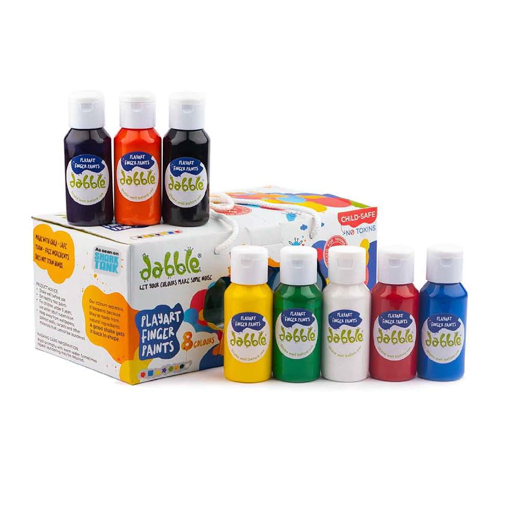 dabble Non-Toxic Finger Paints for kids (2.5+ Years), Safe, Natural & Washable Paints for Toddlers, Pack of 8 Bright Colours, Child-Safe & Easy to Use, Ideal for Early Art & Sensory Play