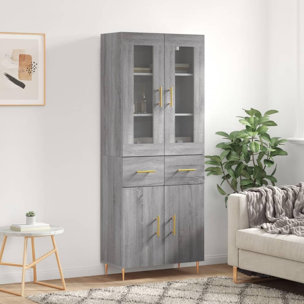 vidaXL Witrynka szary dąb sonoma 69,5x34x180cm materiał drewnopochodny, kredens, komoda z szufladami, szafka do przedpokoju, szafka, komody do salonu