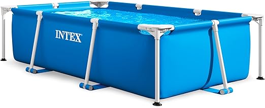 Intex 86" x 23" Rectangular Frame Above Ground Outdoor Home Backyard Splash Swimming Pool with Flow Control Valve for Draining