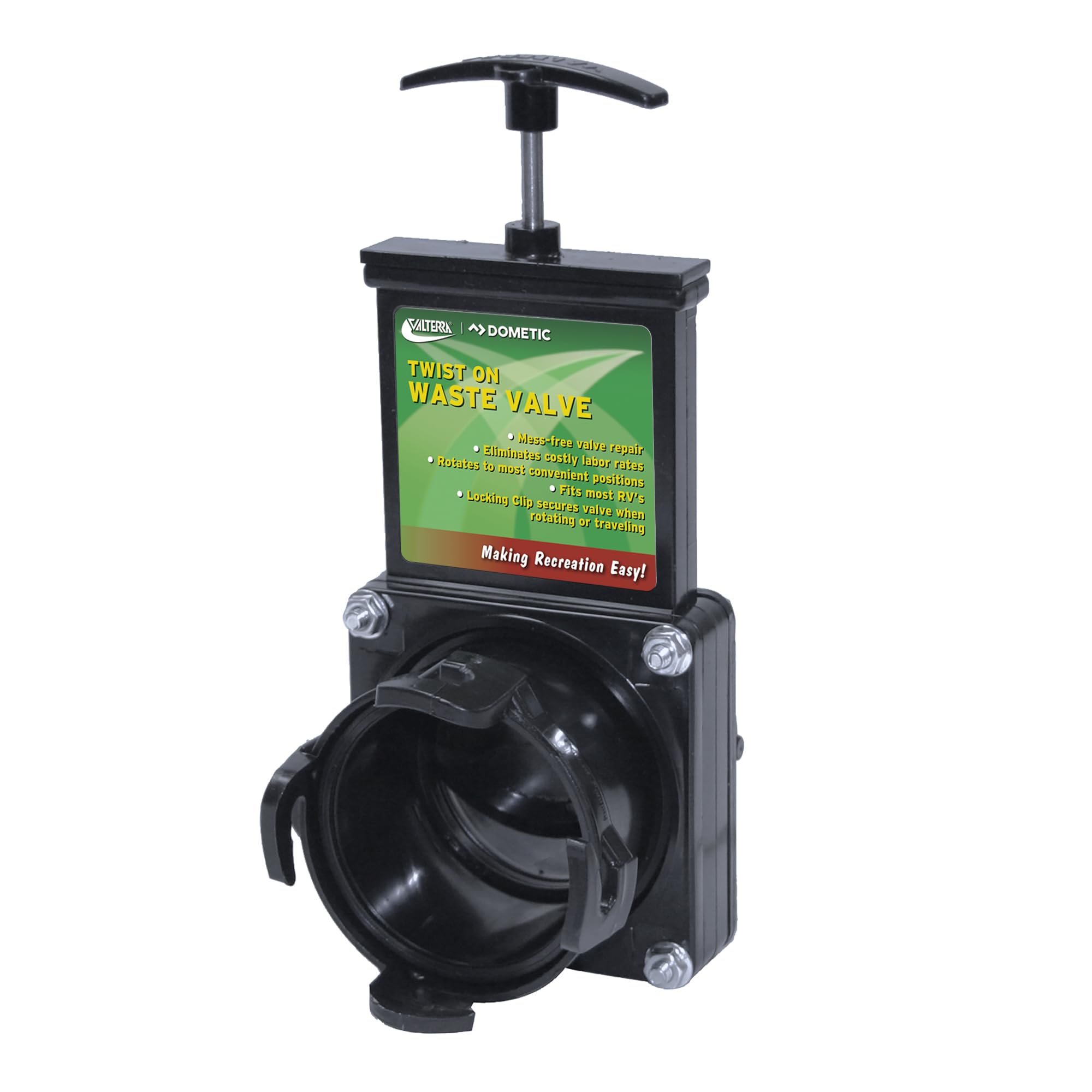 Valterra T58 Twist-On Waste Valve, Mess-Free Waste Valve for RV's, Campers, Trailers
