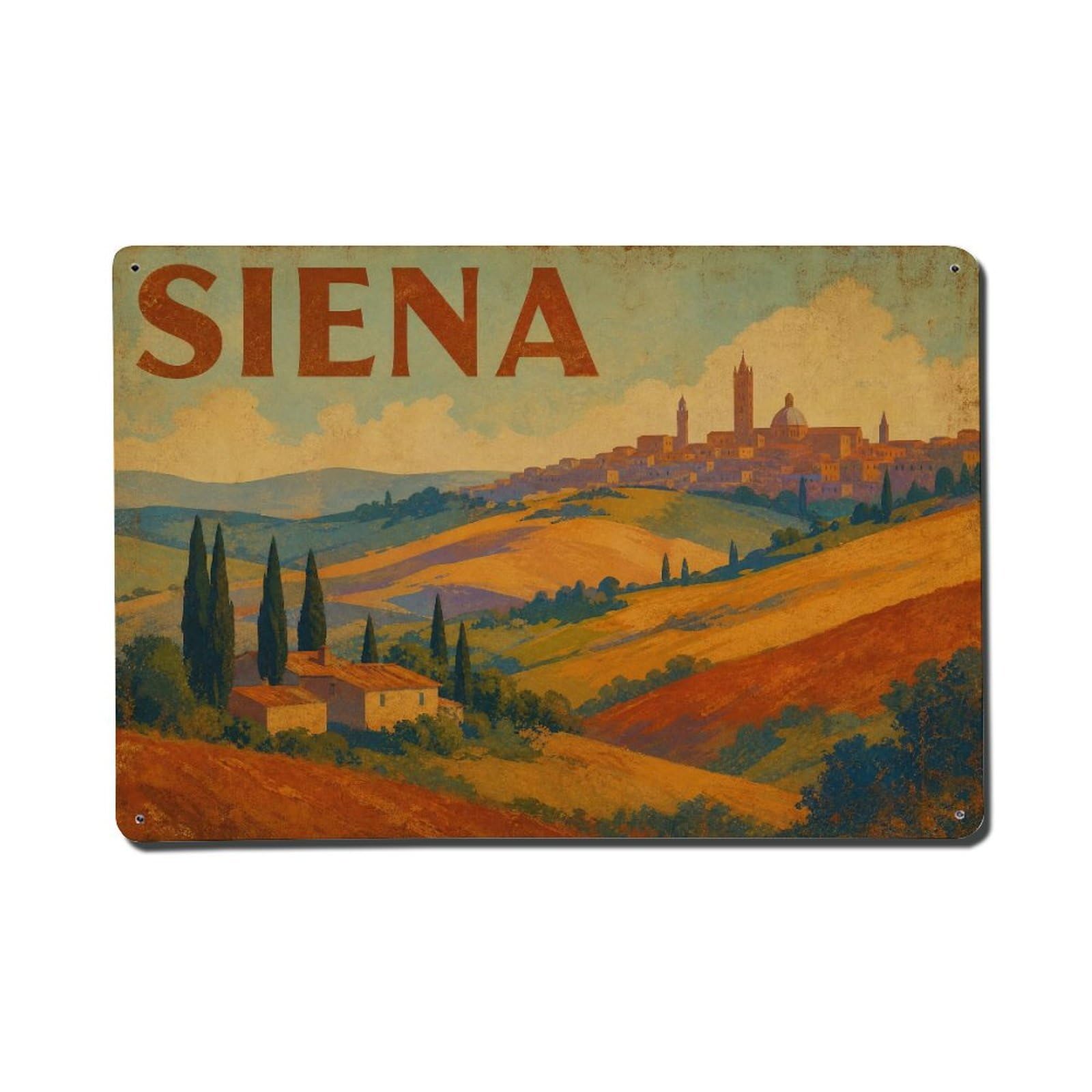 Huiyhb 8X12inch(20X30cm) Vintage Travel Siena Tuscan Countryside Rolling Landscape Metal Tin Sign