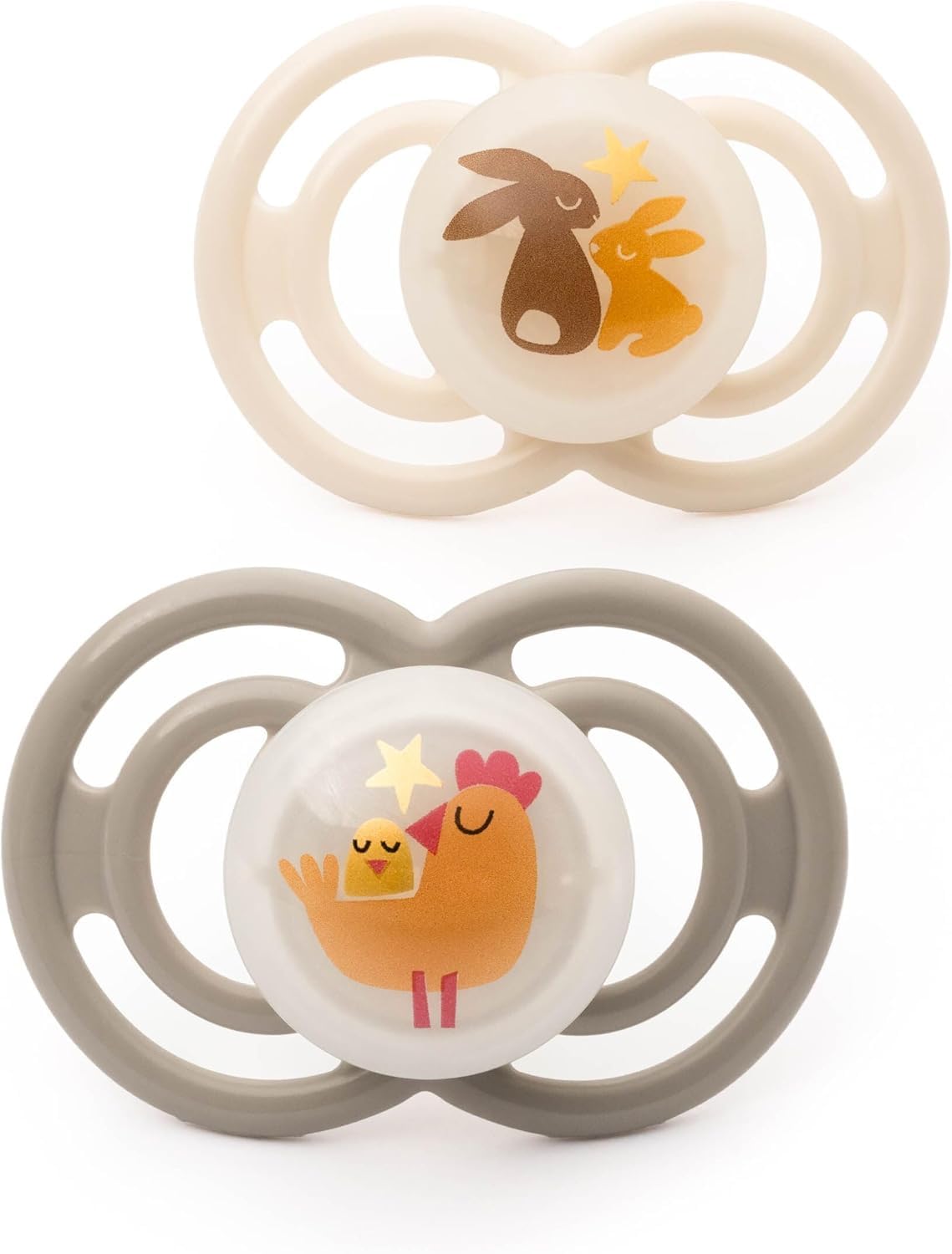 Perfect Soothers 12+ Months (Pack Of 2), Thinner And Softer Baby Soothers With Self Sterilising Travel Case, Newborn Essentials, (Designs White/Grey Mam