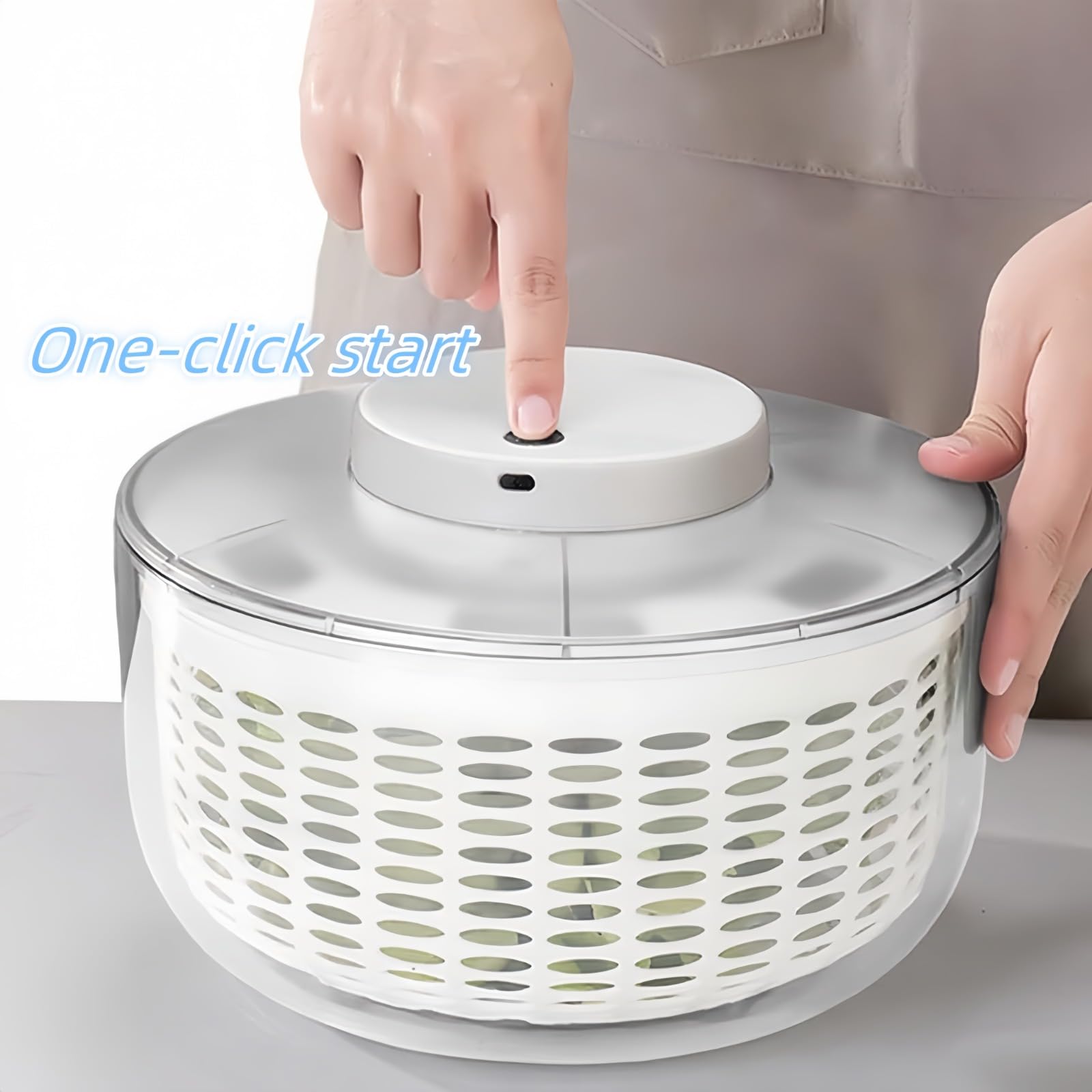 Generico Strizza Insalata, Lava Insalata centrifuga,Centrifuga per Insalata 4,5L/6L Elettrica USB Lattuga Spinner Cleaner con Ciotola per l'essiccazione di Verdure (6L) Bianca Rotondo