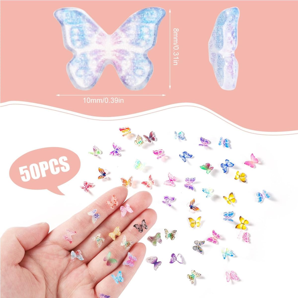 60 Micro Farfalle in Resina, Piccole Farfalle in Miniatura Lisce