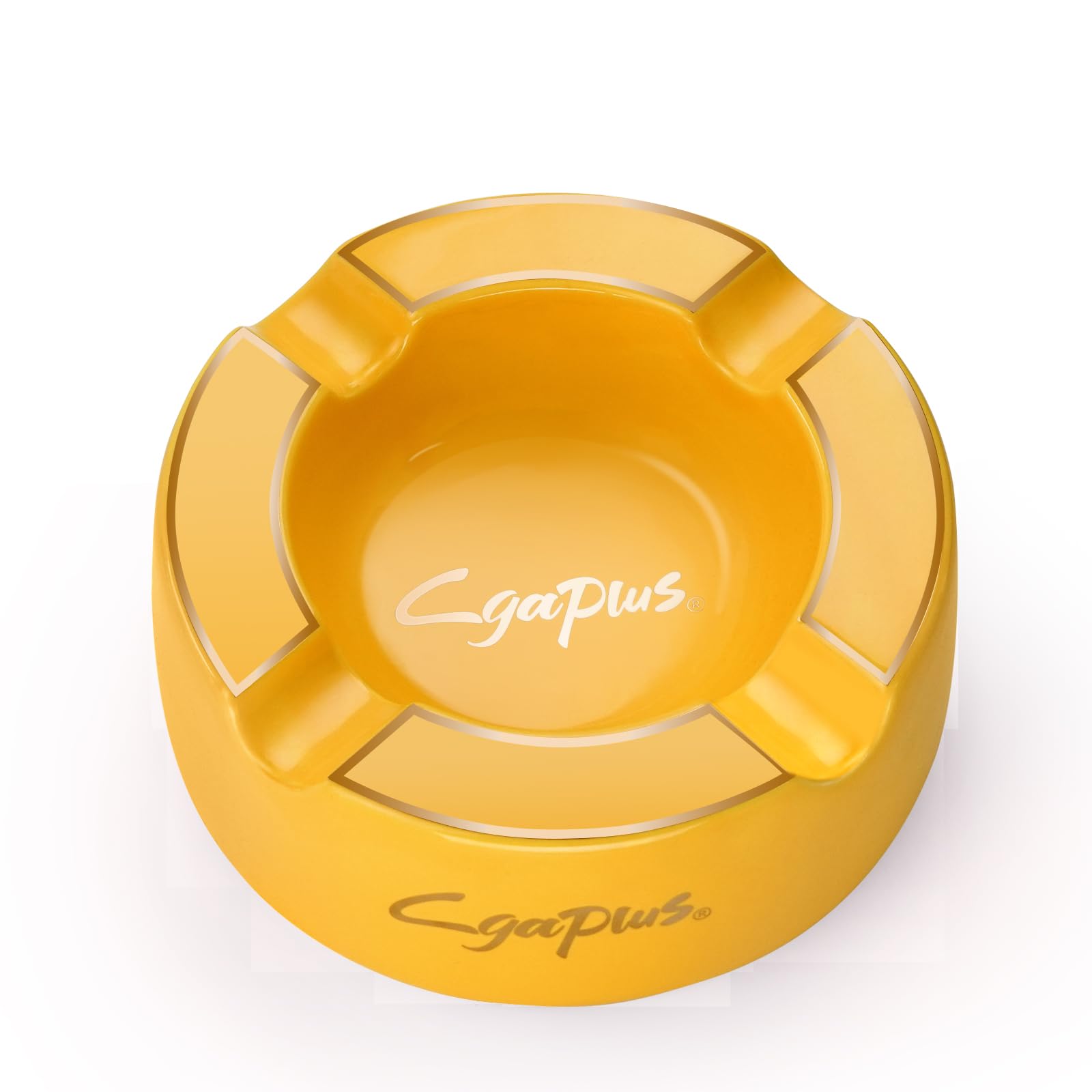 Cgaplus Cigar Ashtray 8" Round Classic Ceramic Large Ashtray 4 Cigarettes Rest for Outdoor Home Office Patio Gift for Men Yellow